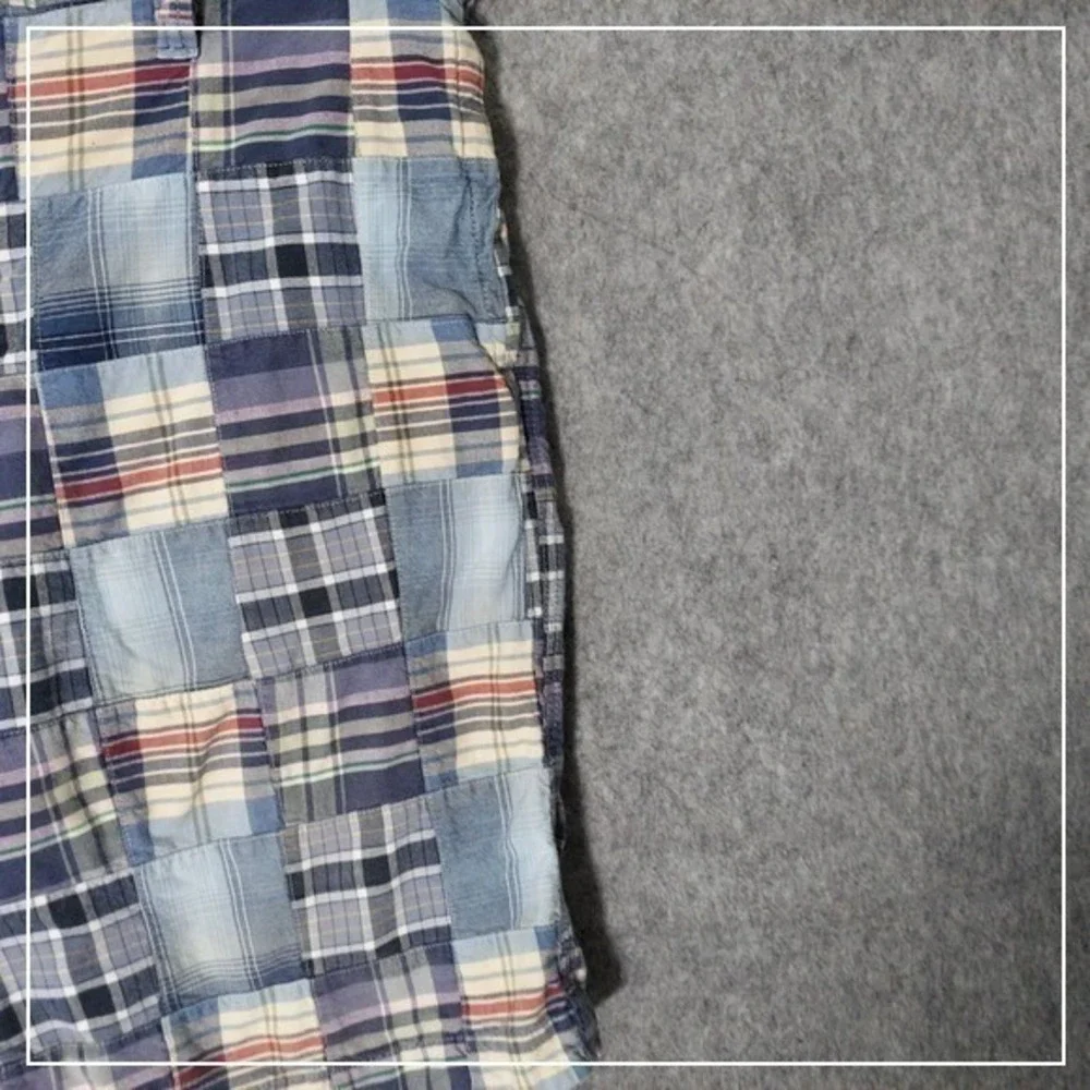 Old Navy Shorts Men 36 Blue Patchwork Plaid Flat Front Cotton Y2K Coastal Preppy